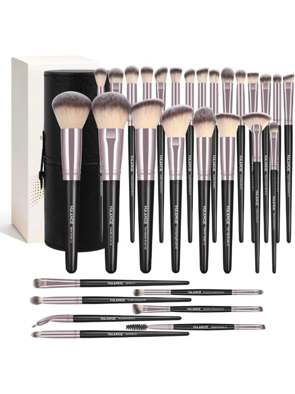 30 Pcs Professional Makeup Brush Set with Travel Case - Kabuki, Foundation